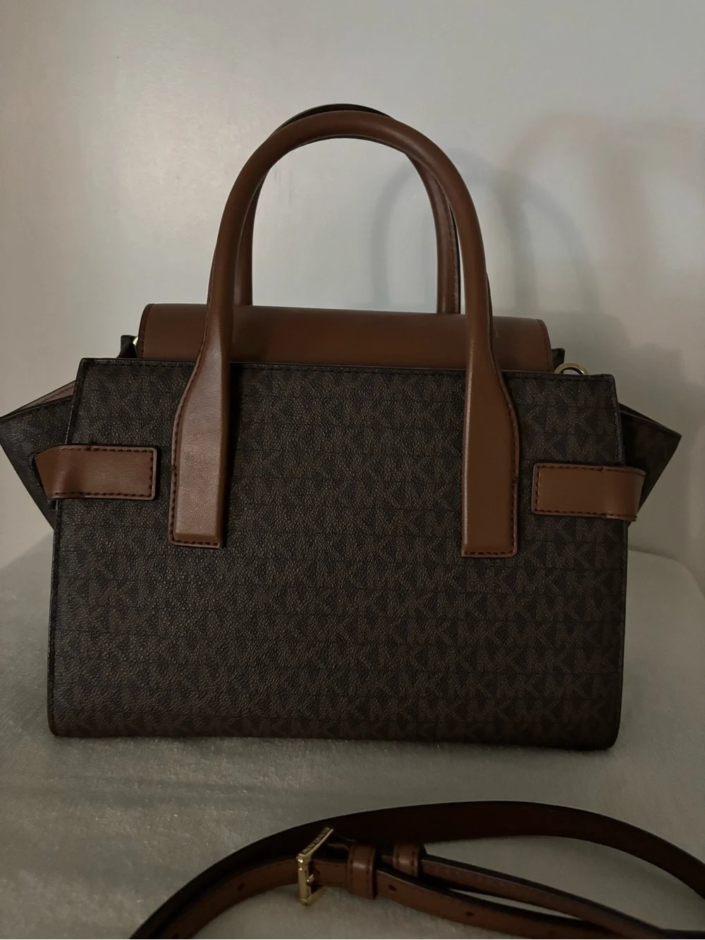Michael Kors Carmen medium logo Brown and Dark Brown Signature crossbody Satchel